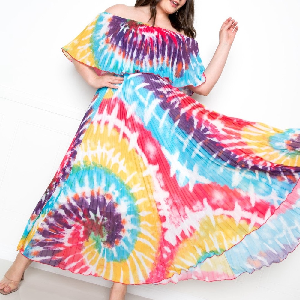 Tie Dye Pleated Maxi Dress